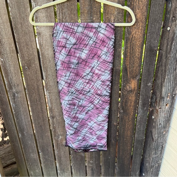 Hand Dyed Scarf In Purple, Black & Silvery Gray Abstract Pattern - Picture 3 of 10